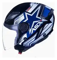 Capacete Asx Pilot (Brilho) Air Pilot "1 França" Preto/Branco/Azul (Aberto) (60) ++