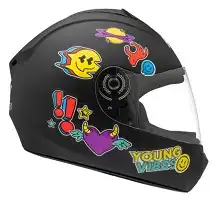 Capacete Fly Young Hg (Fosco) Vibes (Infantil) Preto Fosco/Color (52) ++