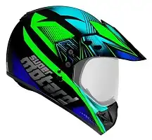 Capacete Ebf (Brilho) Super Motard Action Preto/Verde/Azul (58) ++